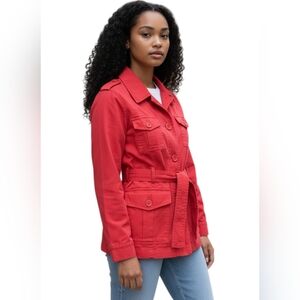 H&M Belted Cropped Trench Coat Jacket Red Size 4